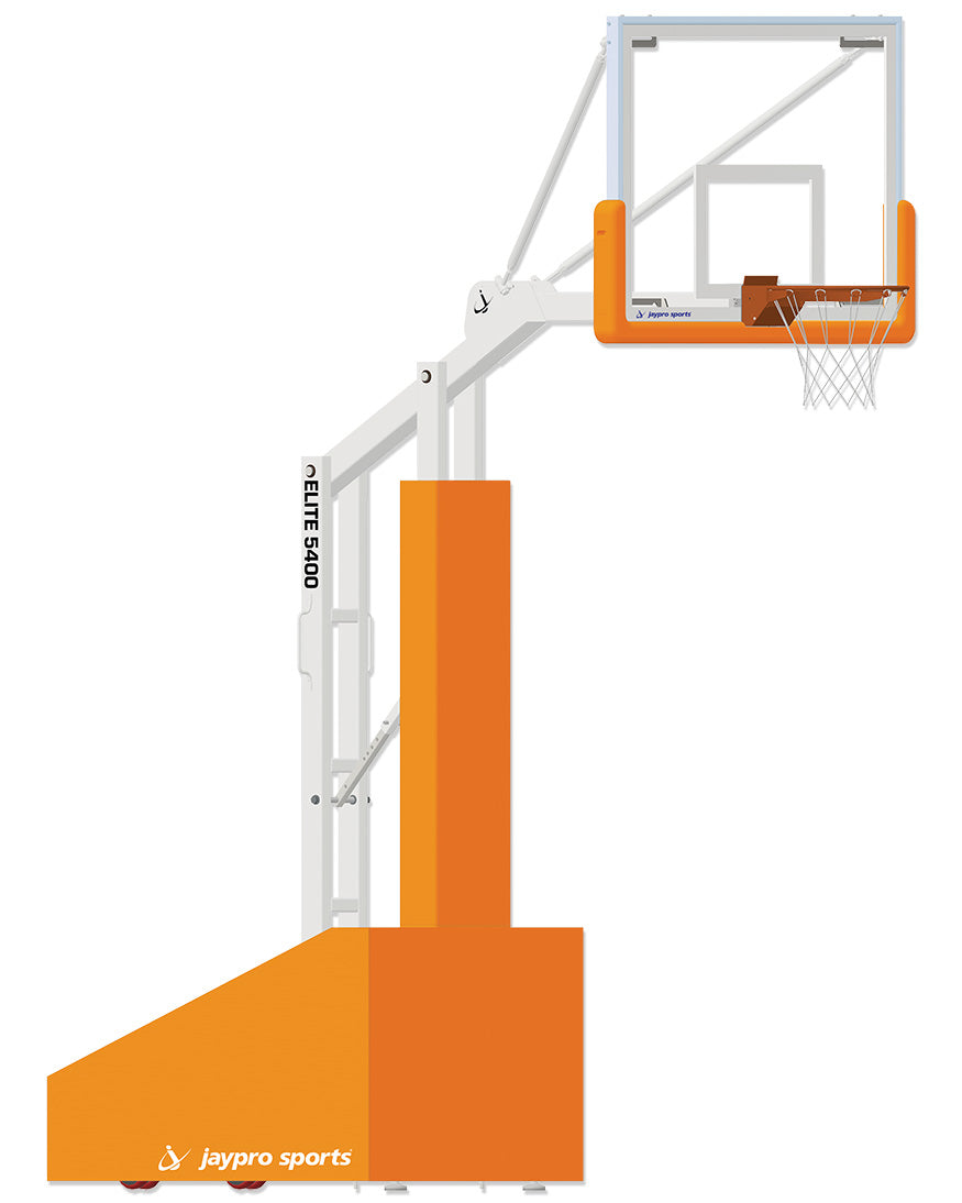 Jaypro Basketball System - Portable (Indoor) - Elite 5400 (4 ft.6 in. Board Extension) - 54 in. Glass Backboard, Breakaway Goal Jaypro