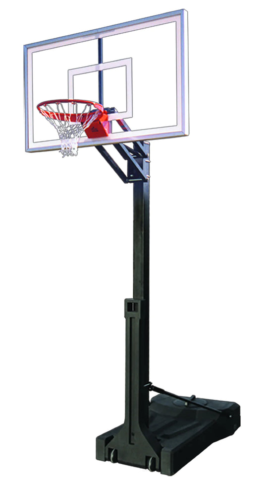 FIRST TEAM portable basketball hoop with adjustable transparent backboard and sturdy black base