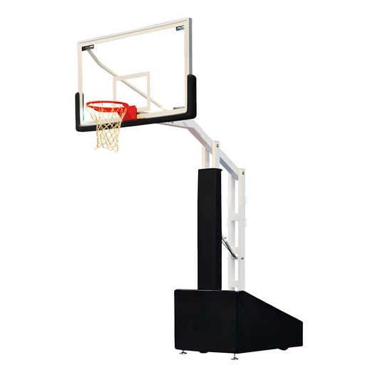 Jaypro portable basketball hoop with adjustable clear backboard and padded base for indoor and outdoor use