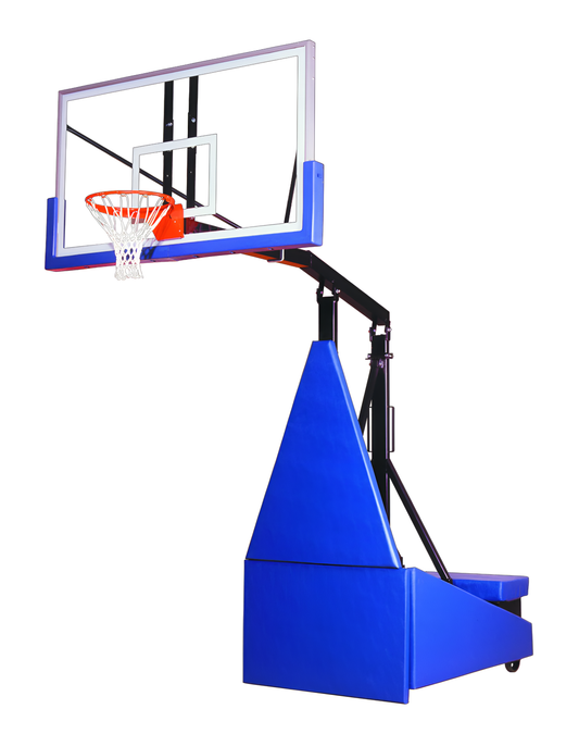 FIRST TEAM portable basketball hoop with adjustable clear backboard and blue base