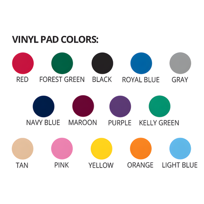 Vinyl pad color options available for Jaypro Portable Basketball Hoop including red, forest green, black, royal blue, and more