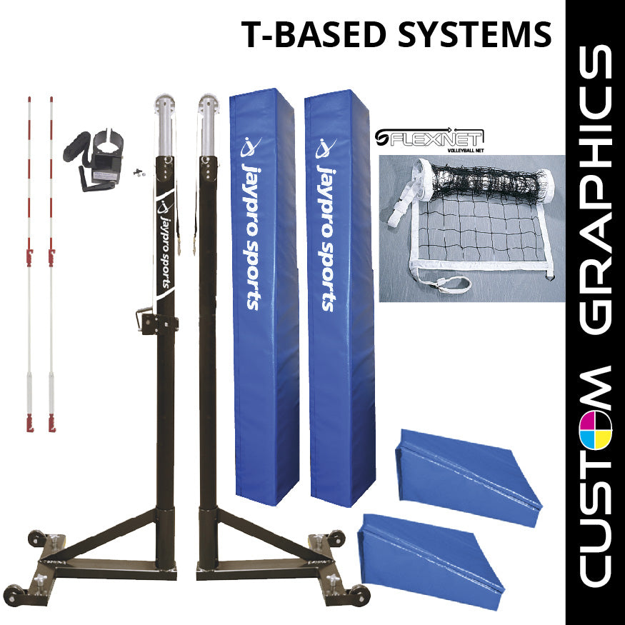 Jaypro T-Base - Competition Volleyball Net System with Custom Graphics (FeatherLite  (Pin-Stop Height Adjust) Upright) - NFHS, NCAA, USVBA Compliant Jaypro
