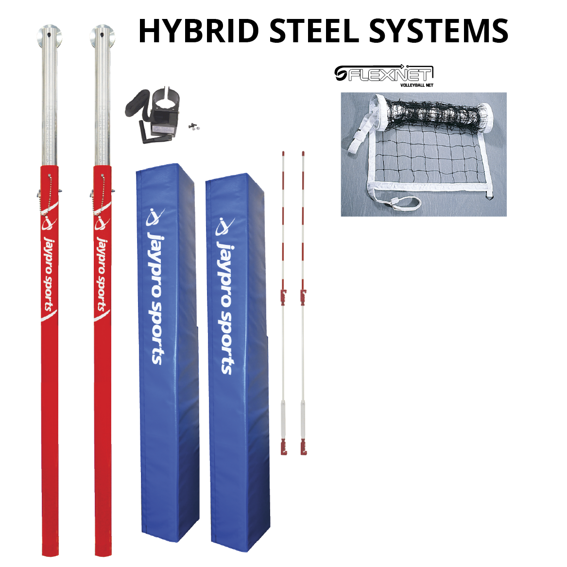 Jaypro Hybrid Steel Volleyball Net System (3 in. Floor Sleeve) - NFHS, NCAA, USVBA Compliant Jaypro