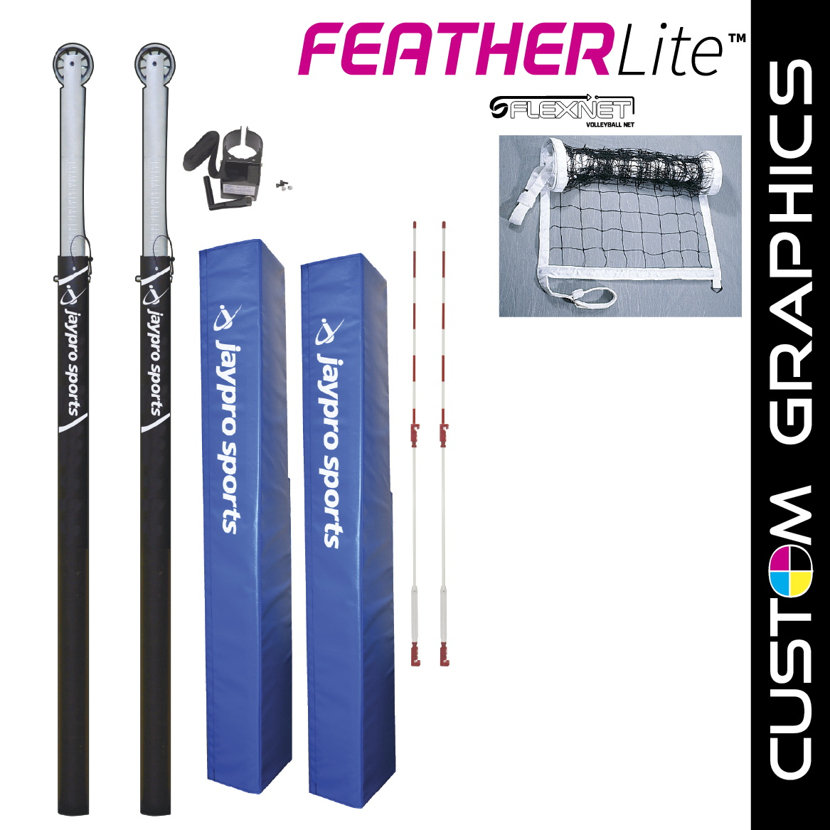 Jaypro FeatherLite  Volleyball System with custom graphics (3-1/2 in. Floor Sleeve) - NFHS, NCAA, USVBA Compliant Jaypro
