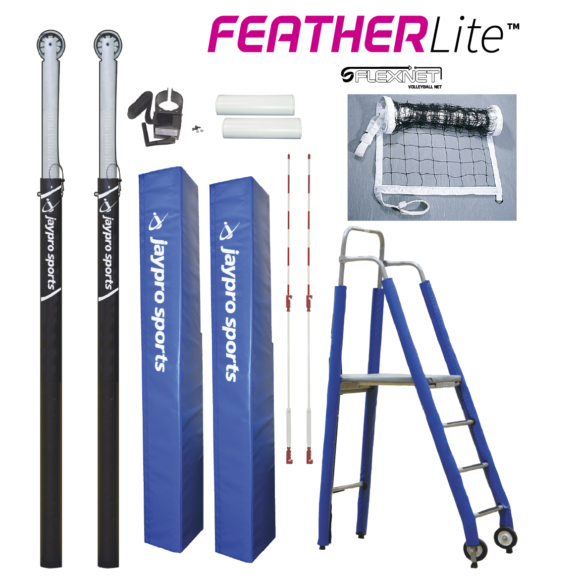 Jaypro FeatherLite  Volleyball System Package (3 in. Floor Sleeve) - NFHS, NCAA, USVBA Compliant Jaypro