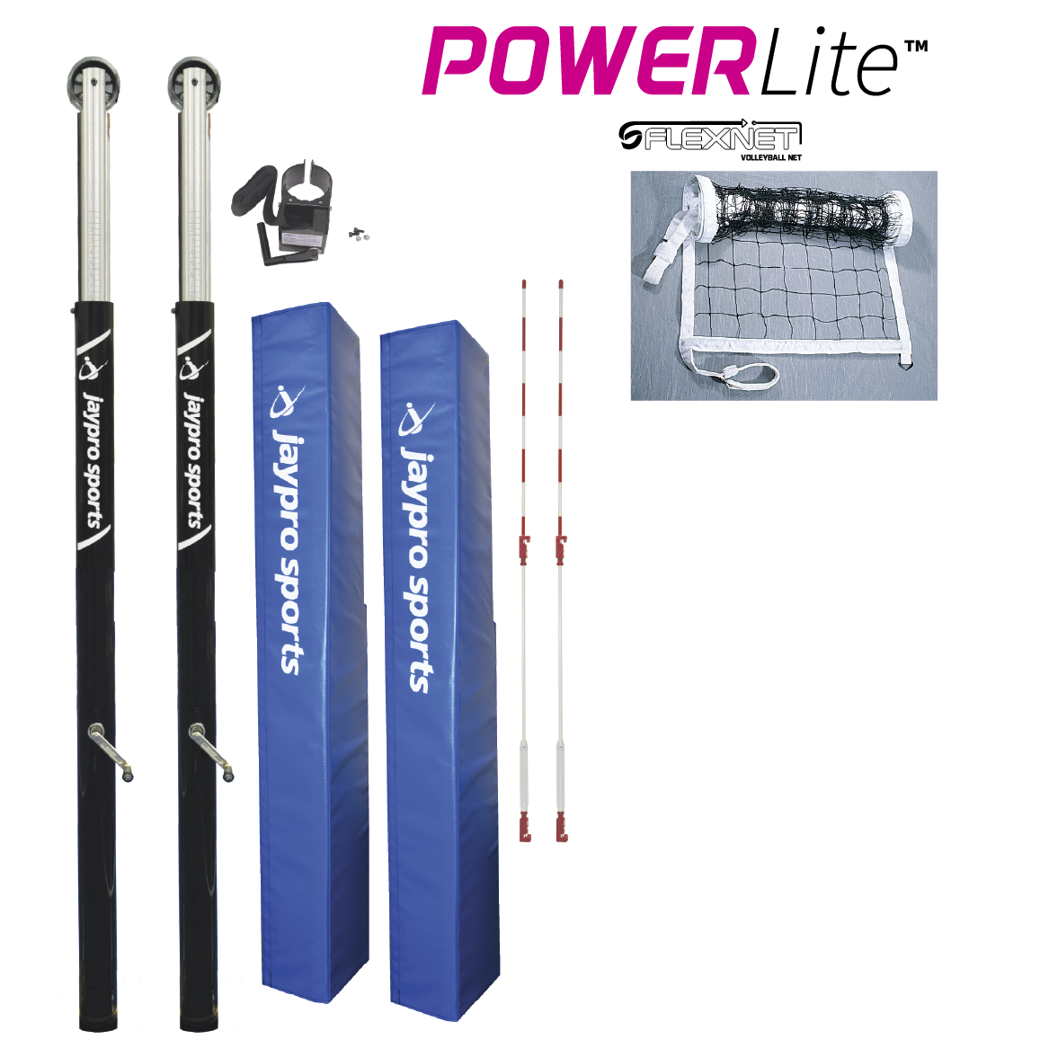 Jaypro PowerLite  Volleyball System (3-1/2 in. Floor Sleeve) - NFHS, NCAA, USVBA Compliant Jaypro
