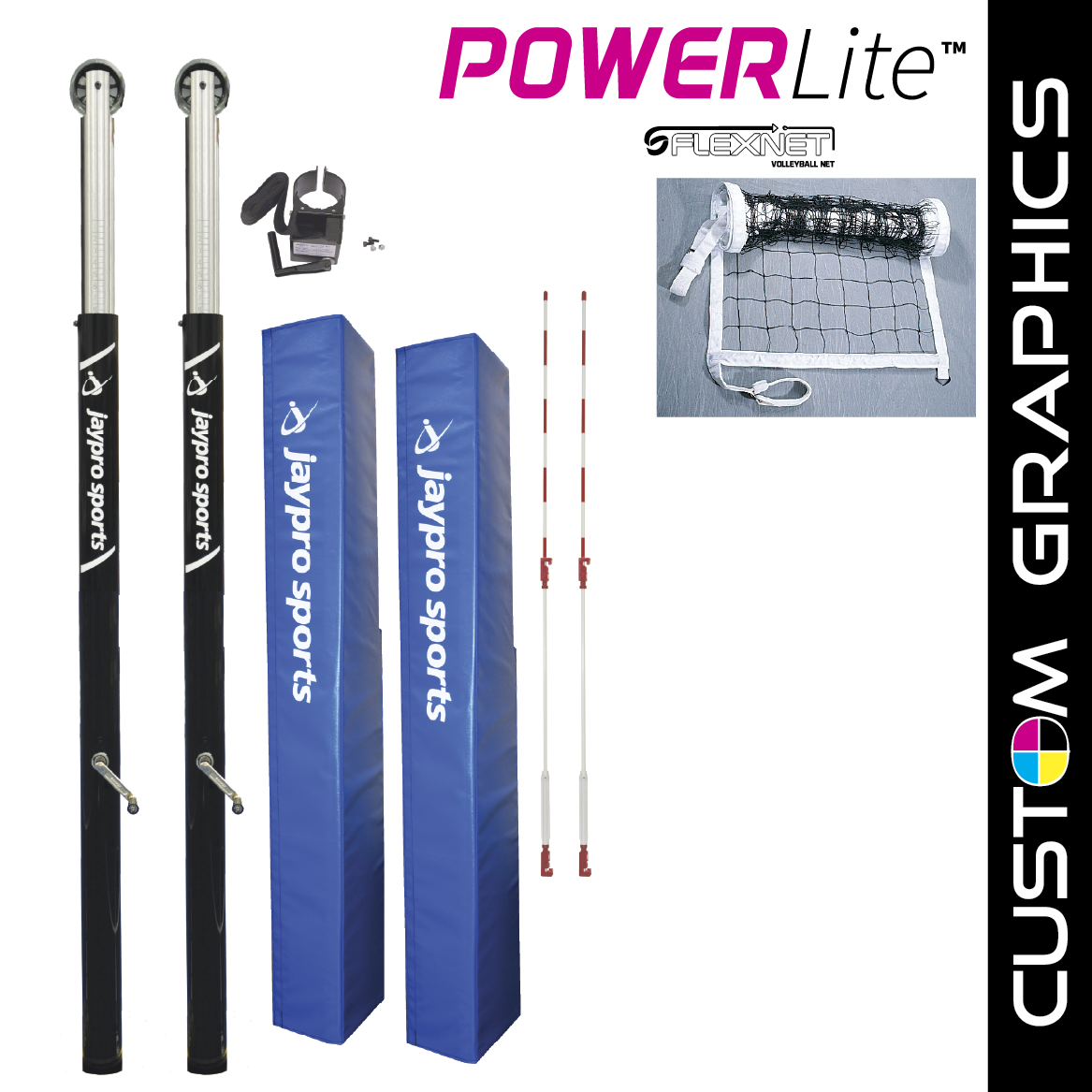 Jaypro PowerLite  Volleyball System with custom graphics (3-1/2 in. Floor Sleeve) - NFHS, NCAA, USVBA Compliant Jaypro