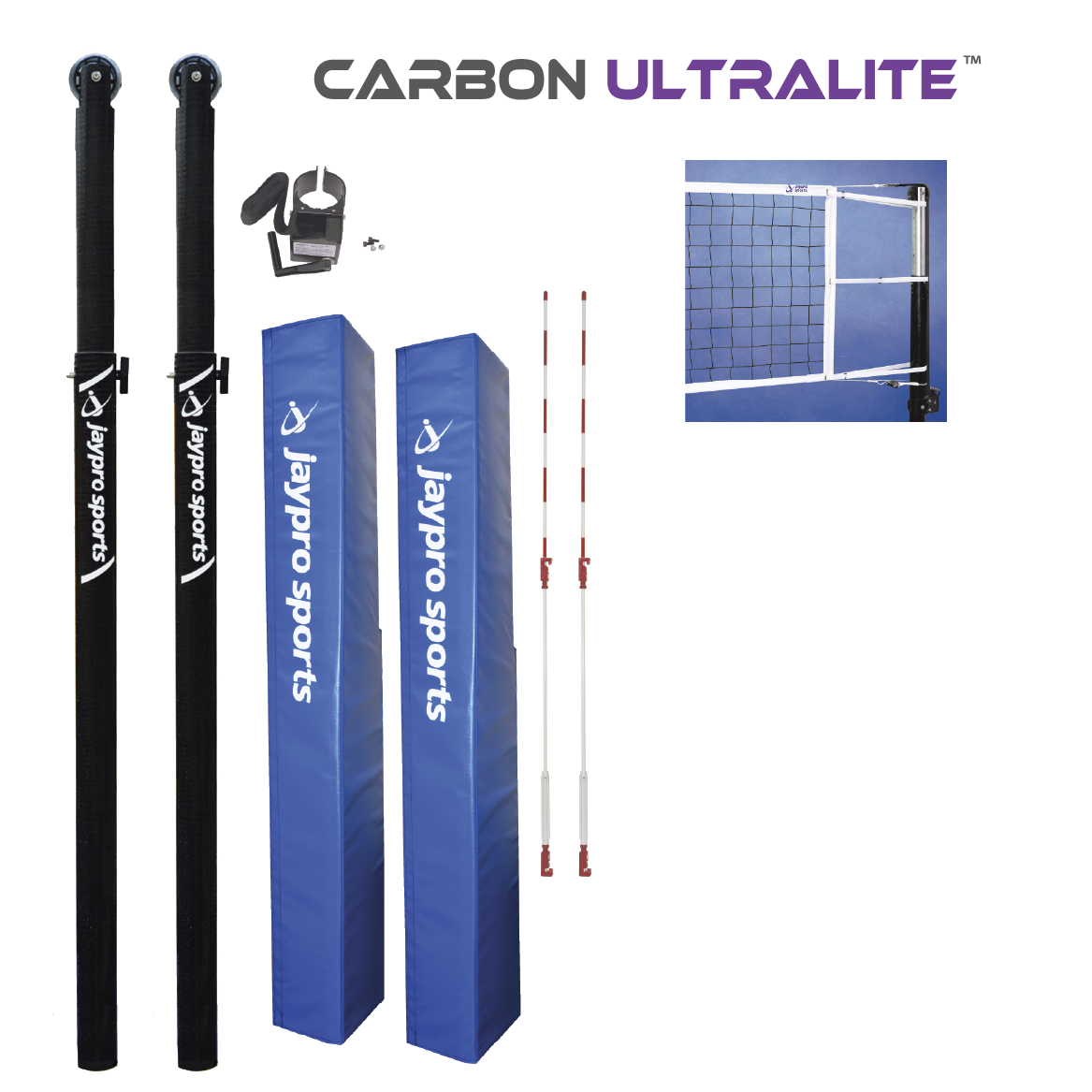 Jaypro Carbon Ultralite  Volleyball System (3-1/2 in. Floor Sleeve) - NFHS, NCAA, USVBA Compliant Jaypro