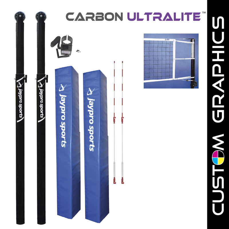 Jaypro Carbon Ultralite Volleyball System with Custom Graphics (3 in. Floor Sleeve) - NFHS, NCAA, USVBA Compliant Jaypro