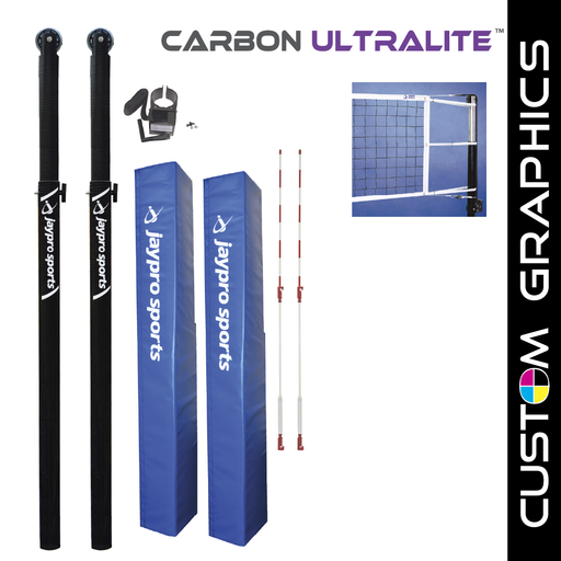 Jaypro Carbon Ultralite Volleyball System with Custom Graphics (3 in. Floor Sleeve) - NFHS, NCAA, USVBA Compliant Jaypro