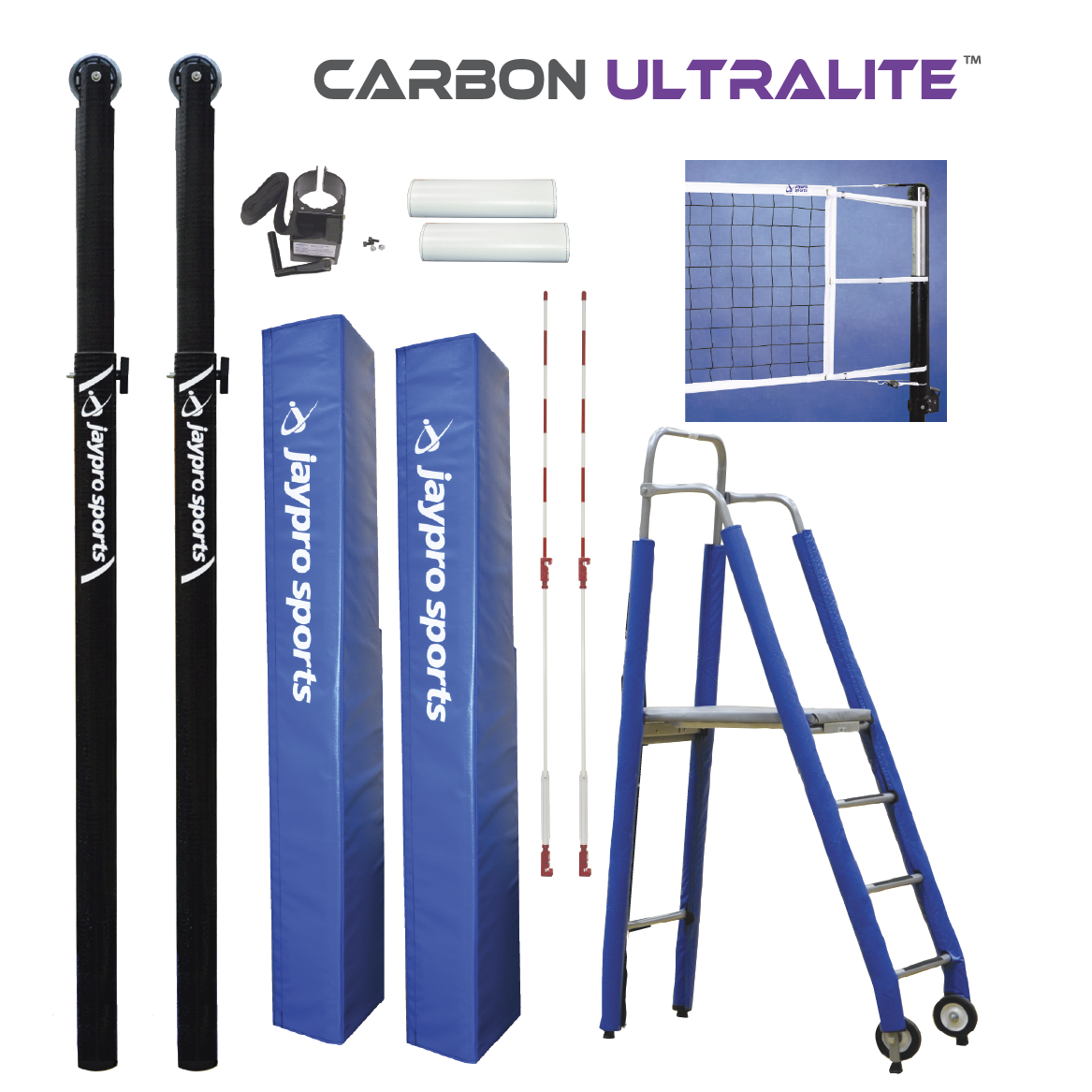 Jaypro Carbon Ultralite  Volleyball Deluxe Package (3-1/2 in. Floor Sleeve) - NFHS, NCAA, USVBA Compliant Jaypro