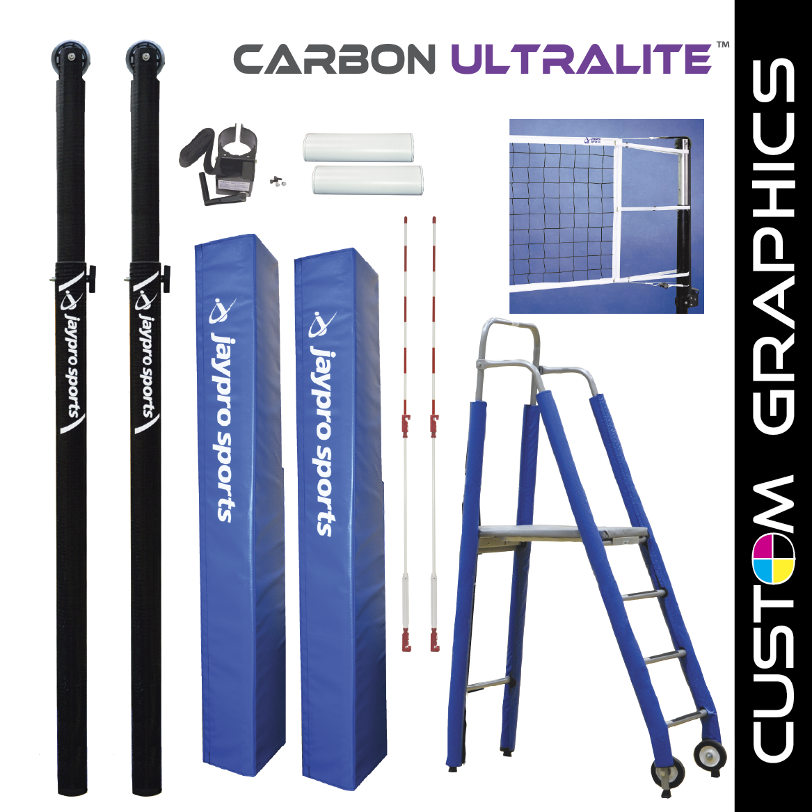 Jaypro Carbon Ultralite  Volleyball Deluxe Package with Custom Graphics  (3-1/2 in. Floor Sleeve) - NFHS, NCAA, USVBA Compliant Jaypro