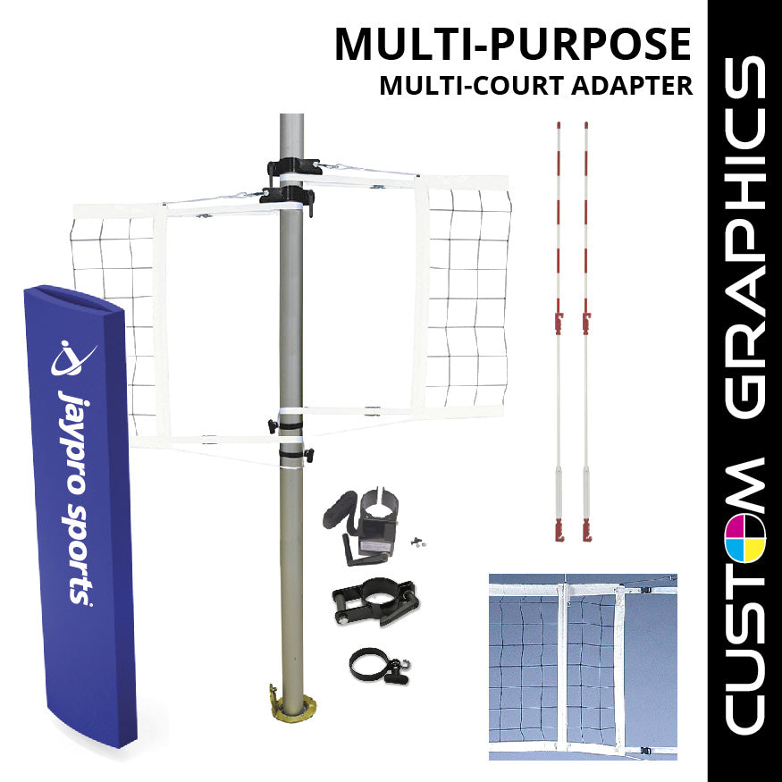 Jaypro Multi-Sport Volleyball Net Center Upright System with Custom Graphics  (3-1/2 in. Floor Sleeve) Jaypro