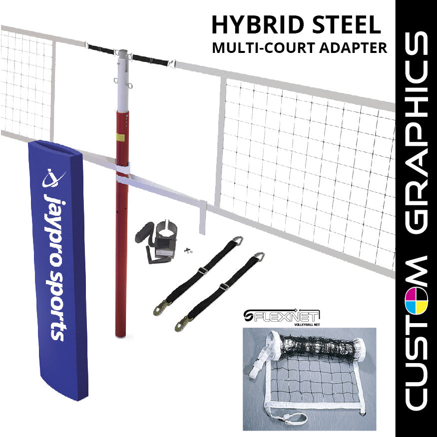 Jaypro Hybrid Steel Volleyball Net Center Upright System with Custom Graphics  (3 in. Floor Sleeve) - NFHS, NCAA, USVBA Compliant Jaypro
