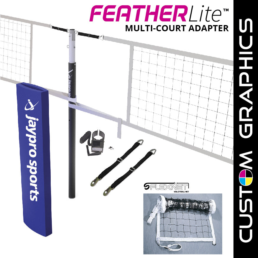Jaypro FeatherLite  Volleyball Net Center Upright System with Custom Graphics  (3 in. Floor Sleeve) - NFHS, NCAA, USVBA Compliant Jaypro