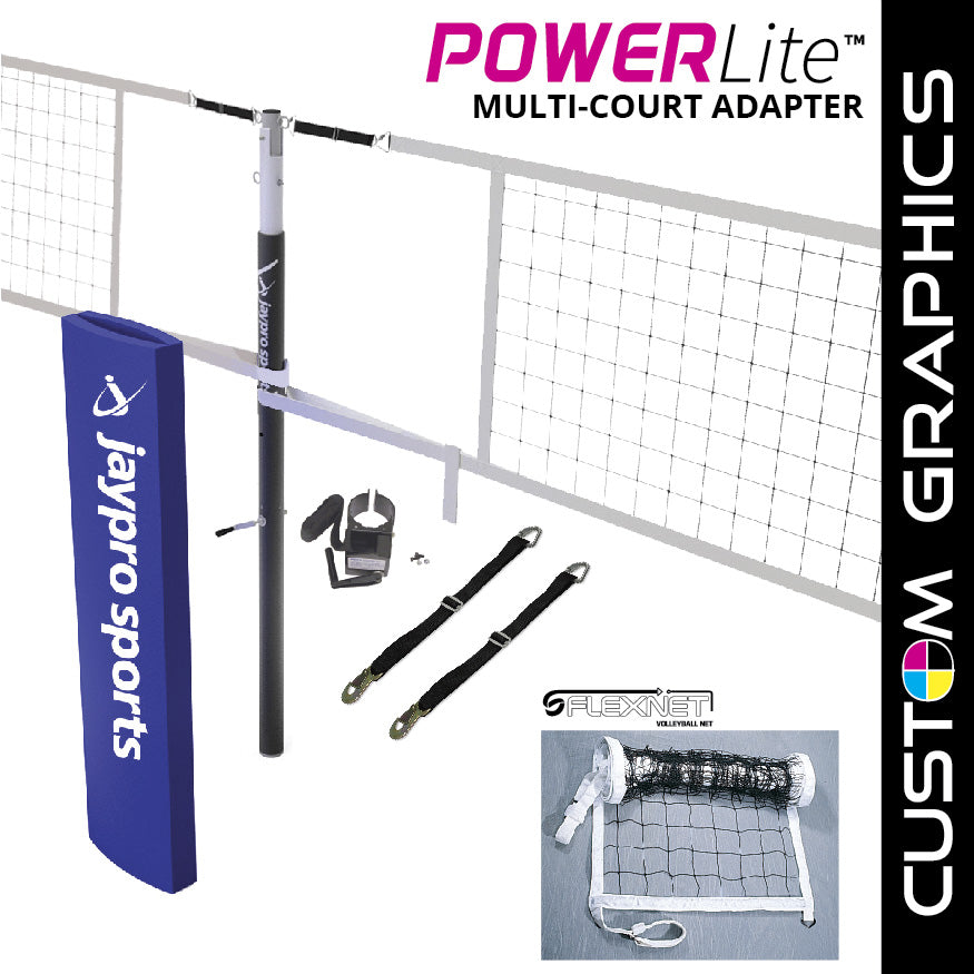Jaypro PowerLite  Volleyball Net Center Upright System with Custom Graphics  (3 in. Floor Sleeve) - NFHS, NCAA, USVBA Compliant Jaypro