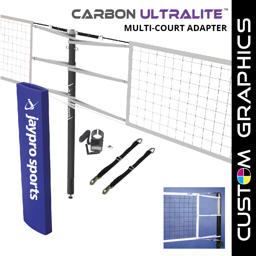 Jaypro Carbon Ultralite  Volleyball Net Center Upright System with Custom Graphics  (3 in. Floor Sleeve) - NFHS, NCAA, USVBA Compliant Jaypro