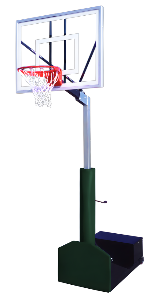 FIRST TEAM portable basketball hoop with clear backboard and red rim for outdoor play