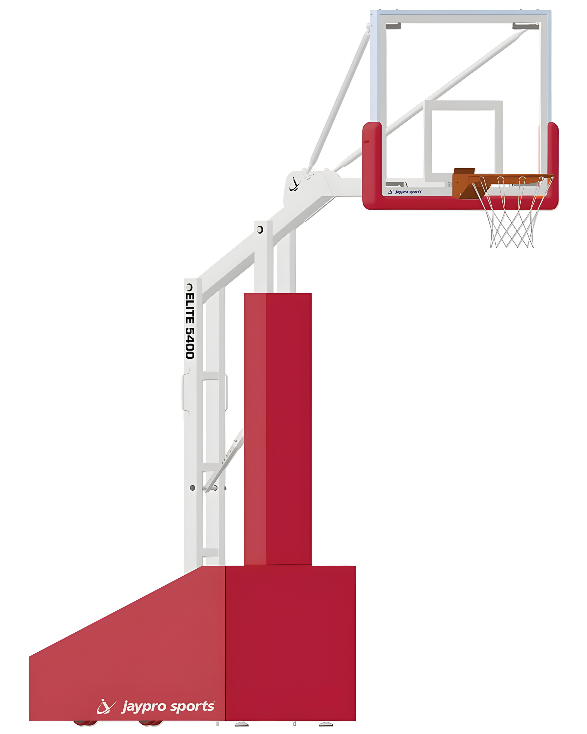 Jaypro sports portable basketball hoop with adjustable height and sturdy base in red and white