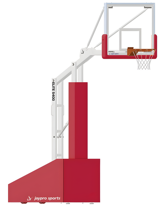 Jaypro sports portable basketball hoop with adjustable height and sturdy base in red and white
