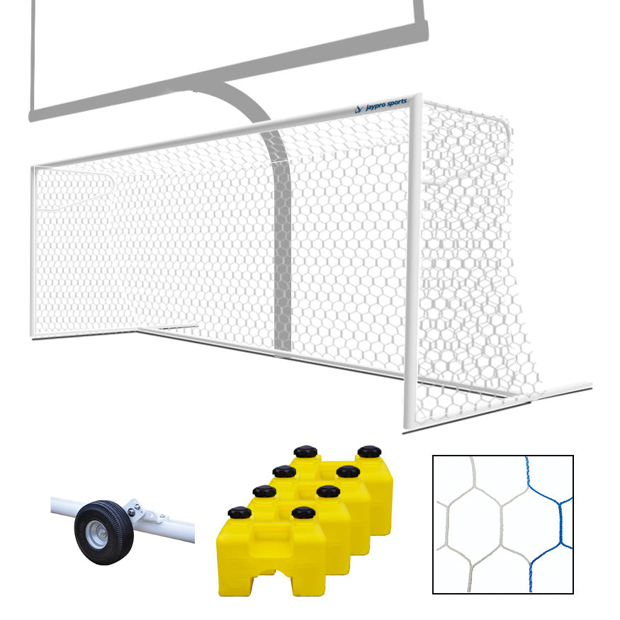 Jaypro Soccer Goals - Nova  Premier Adjustable Goal Package (8 ft.H x 24 ft.W x 4 ft.B x 10 ft.D) - NCAA, NFHS, FIFA, and ASTM Compliant  (White) Jaypro