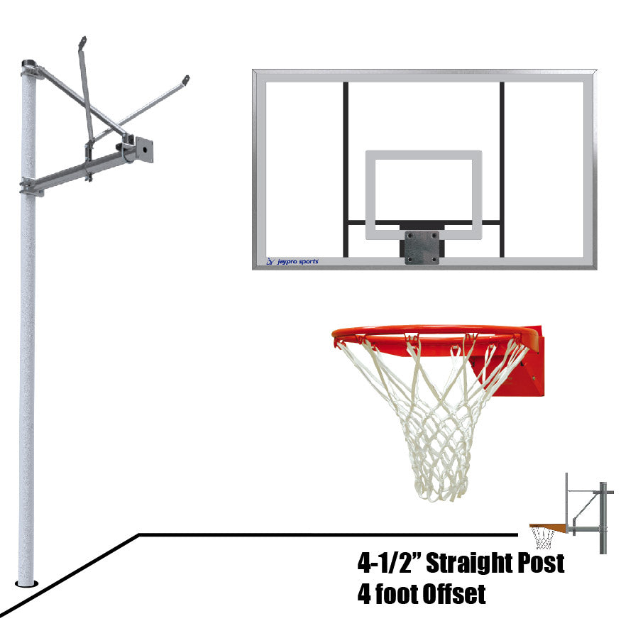 Jaypro Basketball System - Straight Post (4-1/2 in. Pole with 4 ft. Offset) - 72 in. Acrylic Backboard - Flex Rim Goal Jaypro