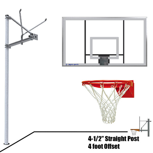 Jaypro Basketball System - Straight Post (4-1/2 in. Pole with 4 ft. Offset) - 72 in. Acrylic Backboard - Flex Rim Goal Jaypro