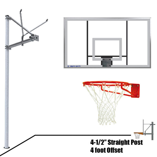 Jaypro Basketball System - Straight Post (4-1/2 in. Pole with 4 ft. Offset) - 72 in. Acrylic Backboard - Super Goal Jaypro