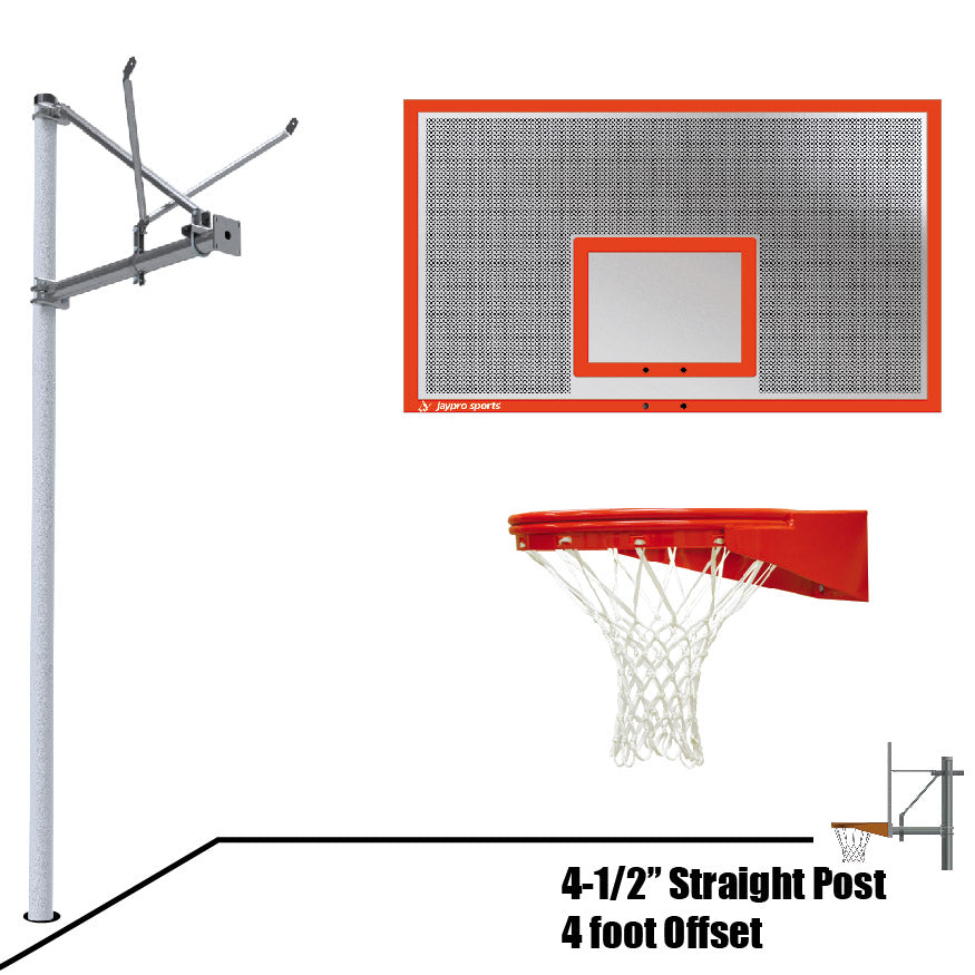 Jaypro SPA4-ALP-UG - Basketball System - Straight Post (4-1/2 in. Pole with 4 ft. Offset) - 72 in. Perforated  Aluminum Backboard - Playground Goal Jaypro