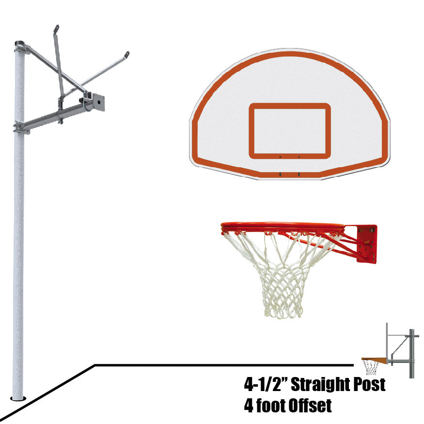 Jaypro Basketball System - Straight Post (4-1/2 in. Pole with 4 ft. Offset) - 36 in. Aluminum Fan Backboard - Double Rim Jaypro