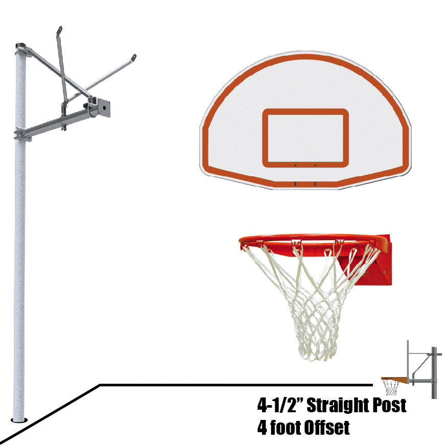 Jaypro Basketball System - Straight Post (4-1/2 in. Pole with 4 ft. Offset) - 36 in. Aluminum Fan Backboard - Flex Rim Goal Jaypro