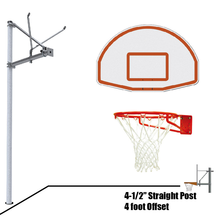Jaypro Basketball System - Straight Post (4-1/2 in. Pole with 4 ft. Offset) - 36 in. Aluminum Fan Backboard - Super Goal Jaypro