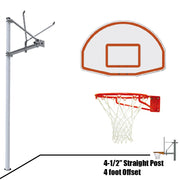 Jaypro Basketball System - Straight Post (4-1/2 in. Pole with 4 ft. Offset) - 36 in. Aluminum Fan Backboard - Super Goal Jaypro