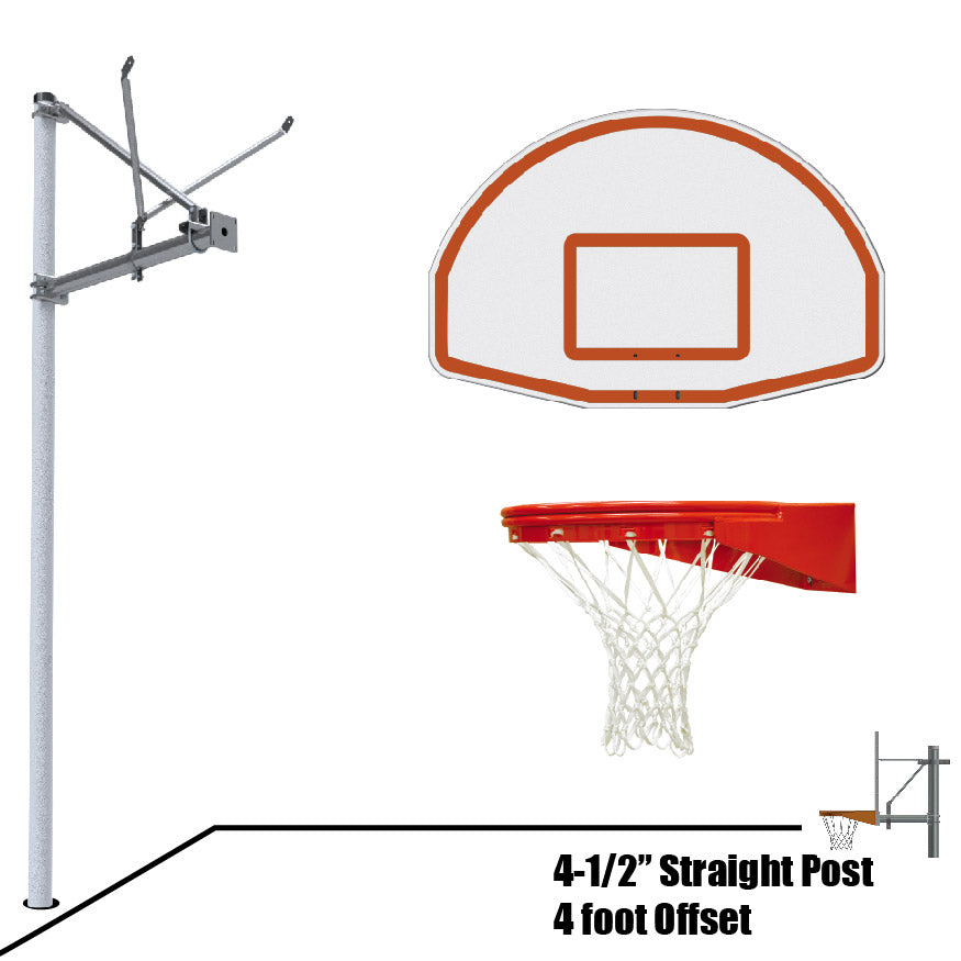Jaypro Basketball System - Straight Post (4-1/2 in. Pole with 4 ft. Offset) - 36 in. Aluminum Fan Backboard - Playground Goal Jaypro