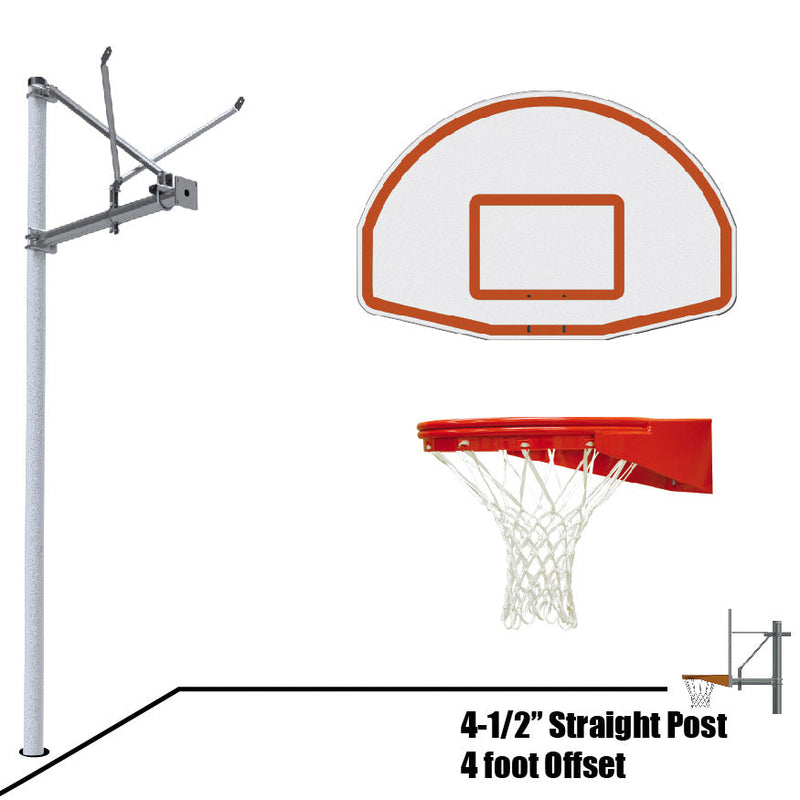 Jaypro Basketball System - Straight Post (4-1/2 in. Pole with 4 ft. Offset) - 36 in. Aluminum Fan Backboard - Playground Goal Jaypro