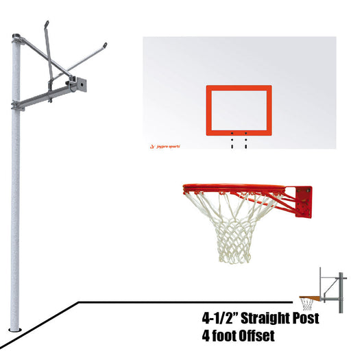 Jaypro Basketball System - Straight Post (4-1/2 in. Pole with 4 ft. Offset) - 72 in. Steel Backboard - Double Rim Jaypro