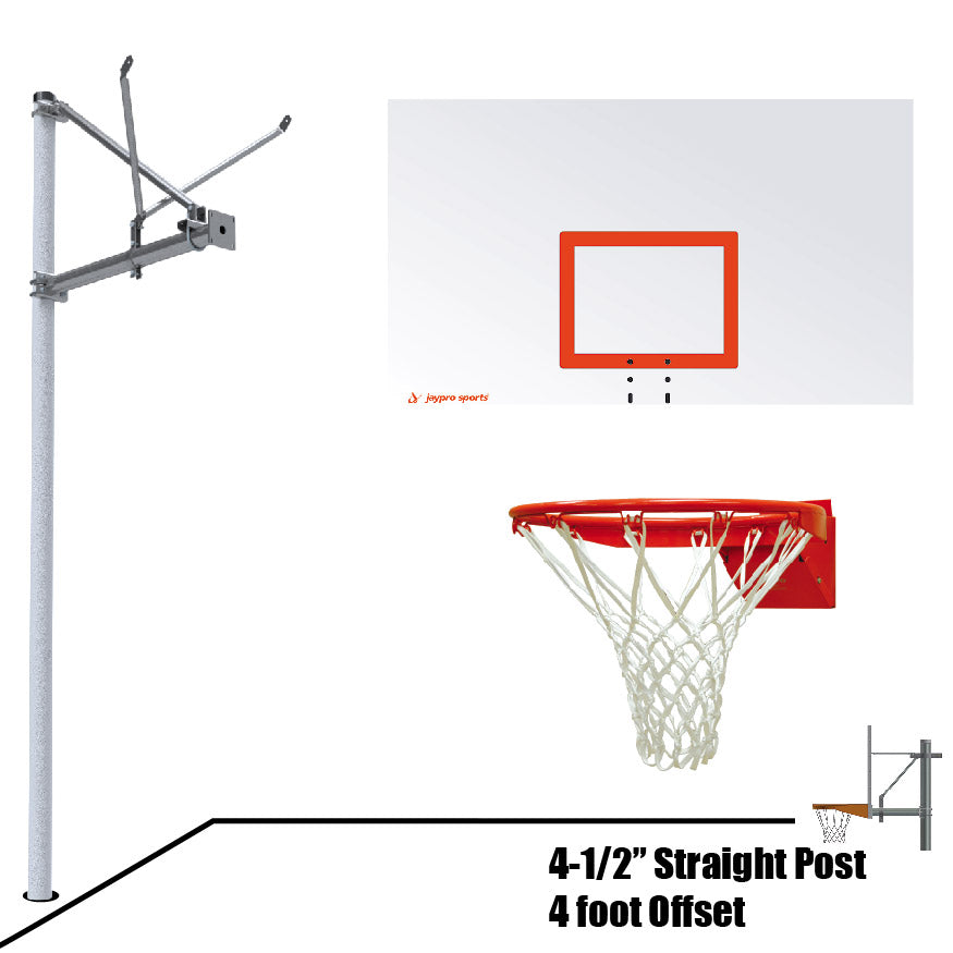 Jaypro Basketball System - Straight Post (4-1/2 in. Pole with 4 ft. Offset) - 72 in. Steel Backboard - Flex Rim Goal Jaypro