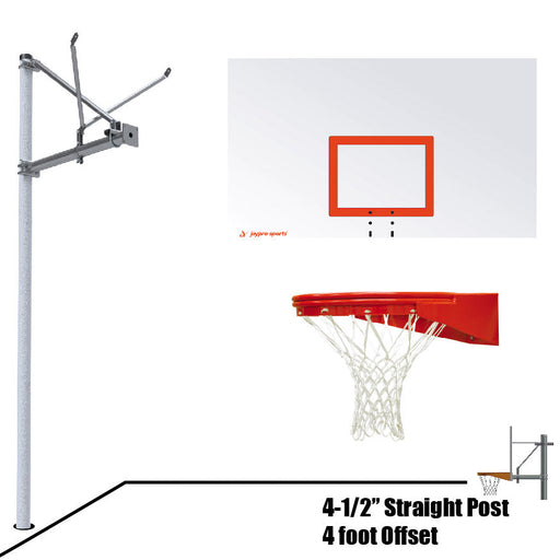Jaypro Basketball System - Straight Post (4-1/2 in. Pole with 4 ft. Offset) - 72 in. Steel Backboard - Playground Goal Jaypro