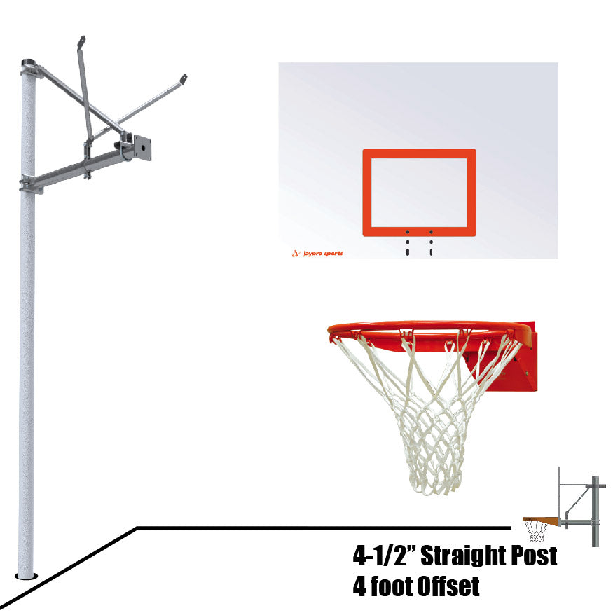 Jaypro Basketball System - Straight Post (4-1/2 in. Pole with 4 ft. Offset) - 60 in. Steel Backboard - Flex Rim Goal Jaypro