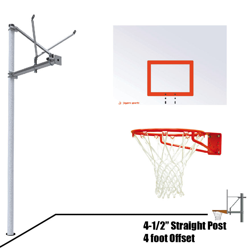 Jaypro Basketball System - Straight Post (4-1/2 in. Pole with 4 ft. Offset) - 60 in. Steel Backboard - Super Goal Jaypro