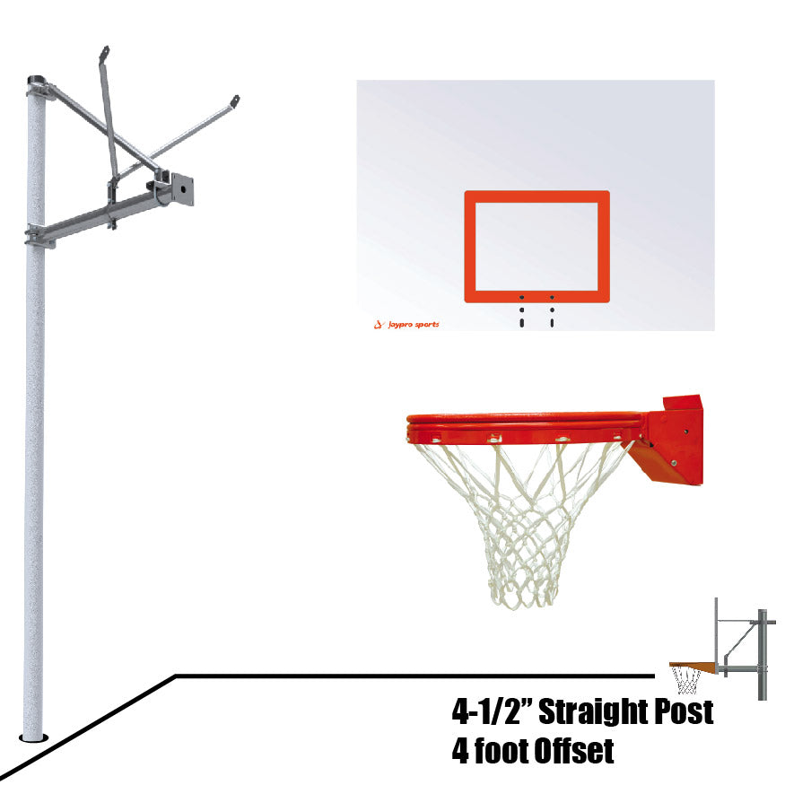 Jaypro Basketball System - Straight Post (4-1/2 in. Pole with 4 ft. Offset) - 60 in. Steel Backboard - Playground Breakaway Goal Jaypro
