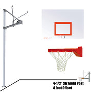 Jaypro Basketball System - Straight Post (4-1/2 in. Pole with 4 ft. Offset) - 60 in. Steel Backboard - Playground Breakaway Goal Jaypro