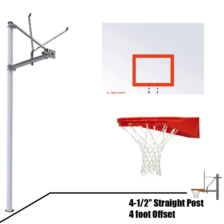 Jaypro Basketball System - Straight Post (4-1/2 in. Pole with 4 ft. Offset) - 60 in. Steel Backboard - Playground Goal Jaypro