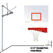 Jaypro Basketball System - Straight Post (4-1/2 in. Pole with 4 ft. Offset) - 60 in. Steel Backboard - Playground Goal Jaypro