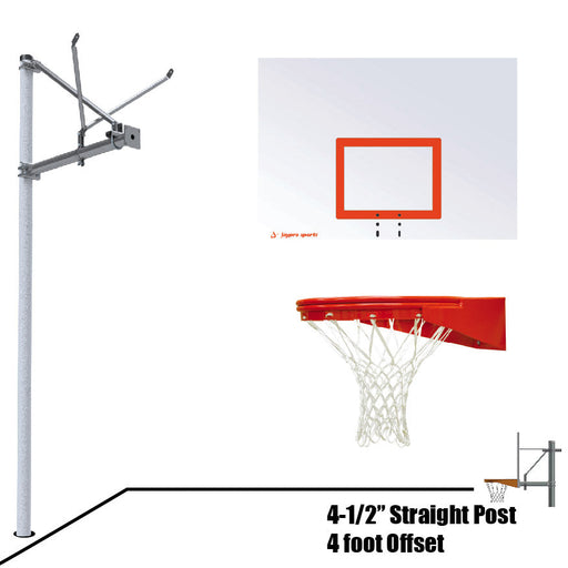 Jaypro Basketball System - Straight Post (4-1/2 in. Pole with 4 ft. Offset) - 60 in. Steel Backboard - Playground Goal Jaypro