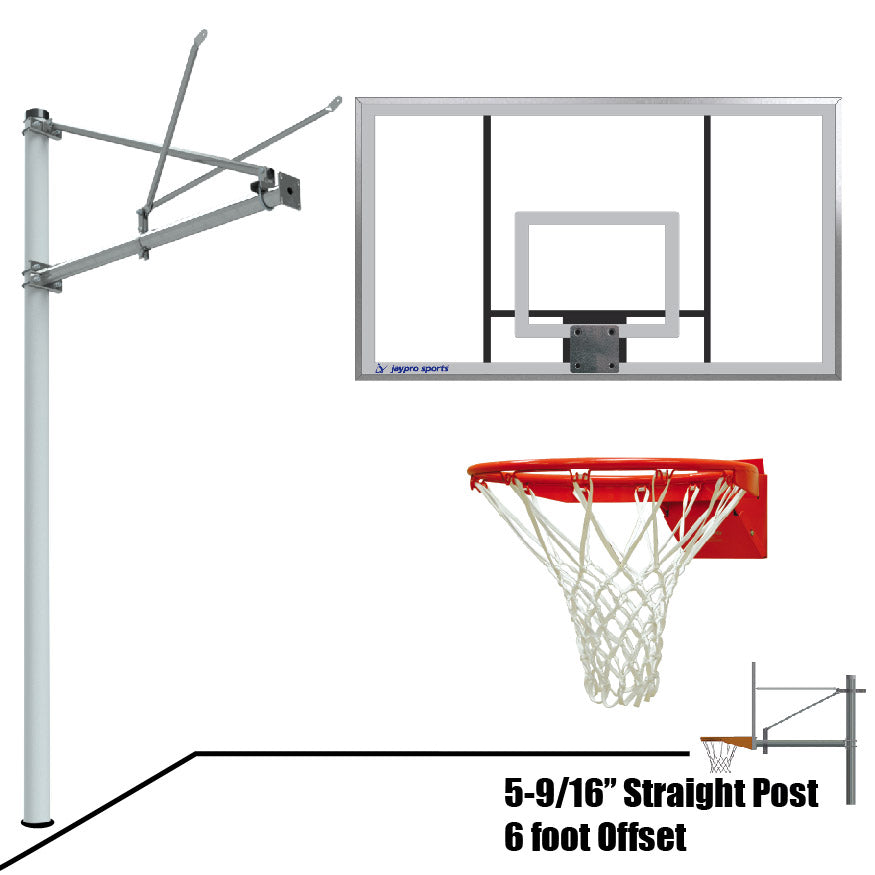 Jaypro Basketball System - Straight Post (5-9/16 in. Pole with 6 ft. Offset) - 72 in. Acrylic Backboard - Flex Rim Goal Jaypro