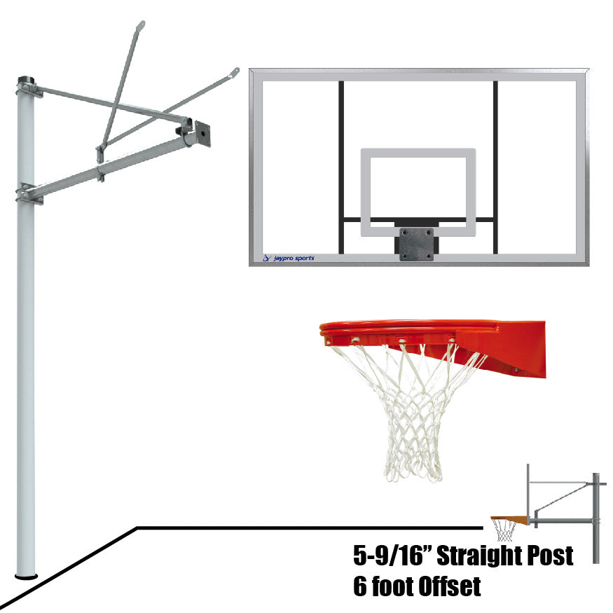 Jaypro Basketball System - Straight Post (5-9/16 in. Pole with 6 ft. Offset) - 72 in. Acrylic Backboard - Playground Goal Jaypro