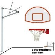 Jaypro Basketball System - Straight Post (5-9/16 in. Pole with 6 ft. Offset) - 54 in. Aluminum Fan Backboard - Double Rim Jaypro
