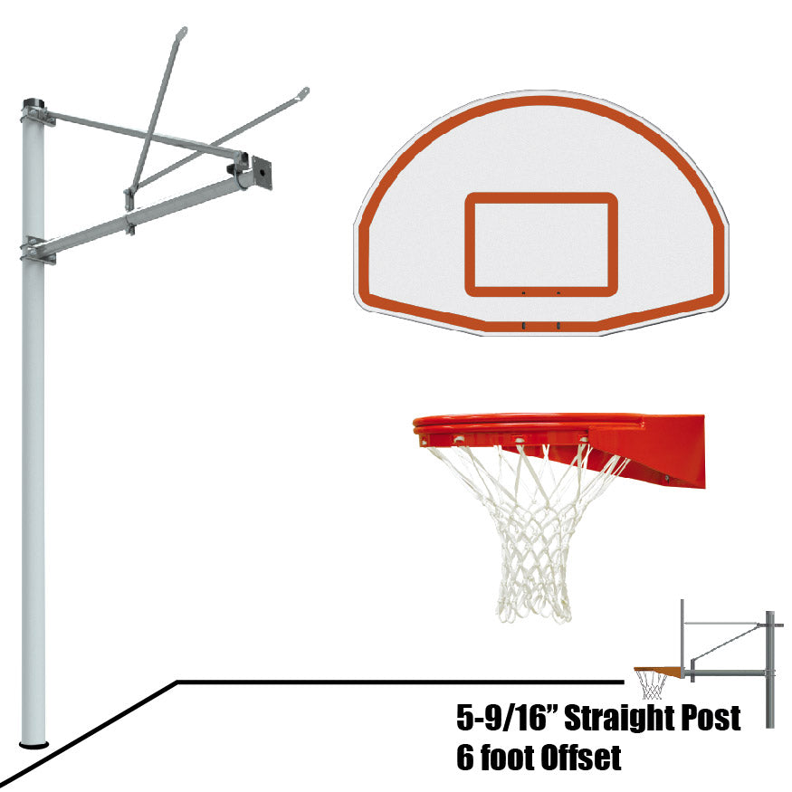 Jaypro Basketball System - Straight Post (5-9/16 in. Pole with 6 ft. Offset) - 54 in. Aluminum Fan Backboard - Playground Goal Jaypro