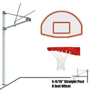 Jaypro Basketball System - Straight Post (5-9/16 in. Pole with 6 ft. Offset) - 54 in. Aluminum Fan Backboard - Playground Goal Jaypro